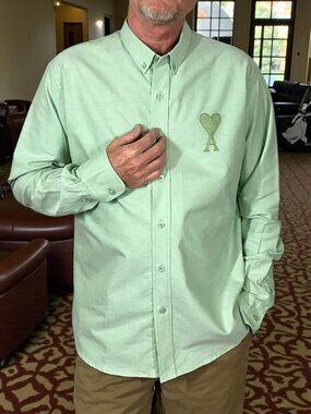 Ami Alexandre Mattiussi Tonal Shirt 42 US 16 Aqua Green Button Down